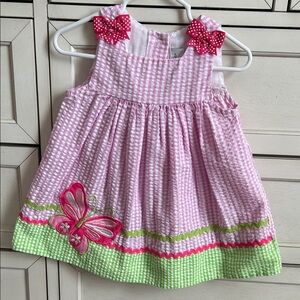 Emily Rose Pink and Green Gingham Dress with Butterfly Accent